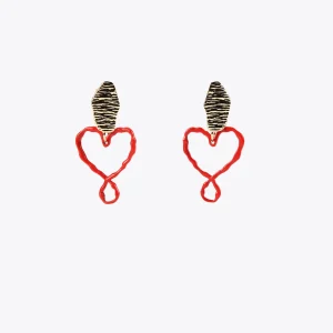 Lola Casademunt Bisuteria<Pendientes corazón lacado ROJO