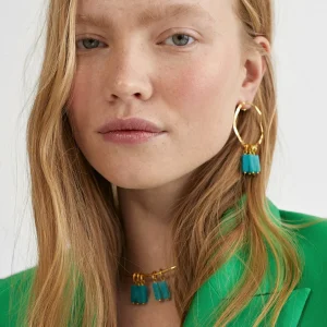 Lola Casademunt Bisuteria<Pendientes de aro con piedras naturales CORAL