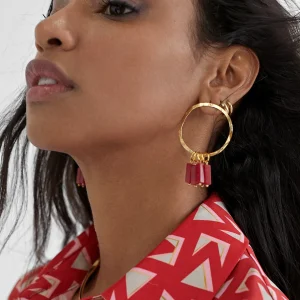 Lola Casademunt Bisuteria<Pendientes de aro con piedras naturales CORAL