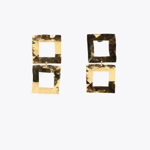Lola Casademunt Bisuteria<Pendientes s doble cuadrado DORADO