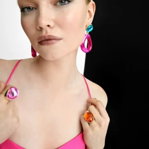 Lola Casademunt Bisuteria<Pendientes dos piezas de colores FUCSIA