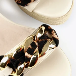 Lola Casademunt Calzado<Sandalia cuña con estampado animal CRUDO-METAL