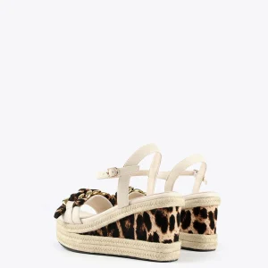 Lola Casademunt Calzado<Sandalia cuña con estampado animal CRUDO-METAL