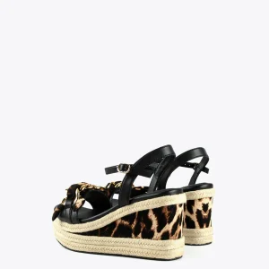 Lola Casademunt Calzado<Sandalia cuña con estampado animal CRUDO-METAL