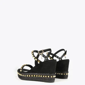 Lola Casademunt Calzado<Sandalia de cuña negra y tachas NEGRO-CRUDO