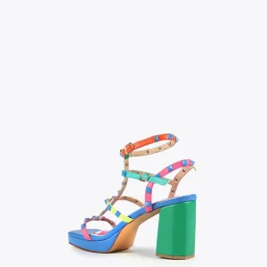 Lola Casademunt Calzado<Sandalia de tacón con tiras multicolor VERDE-ROSA