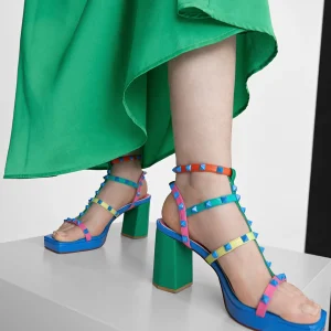 Lola Casademunt Calzado<Sandalia de tacón con tiras multicolor VERDE-ROSA