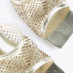 Lola Casademunt Calzado<Sandalia de tacón y malla de strass NEGRO