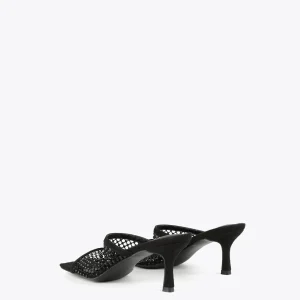Lola Casademunt Calzado<Sandalia de tacón y malla de strass NEGRO