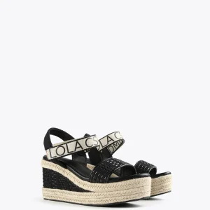 Lola Casademunt Calzado<Sandalia negra tipo cuña NEGRO-CRUDO