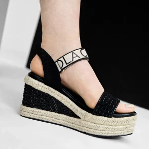 Lola Casademunt Calzado<Sandalia negra tipo cuña NEGRO-CRUDO