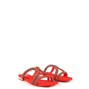 Lola Casademunt Calzado<Sandalia plana con pedreria ROJO