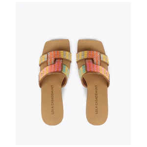 Lola Casademunt Calzado<Sandalia plana efecto rafia multicolor MARRON-NARANJA