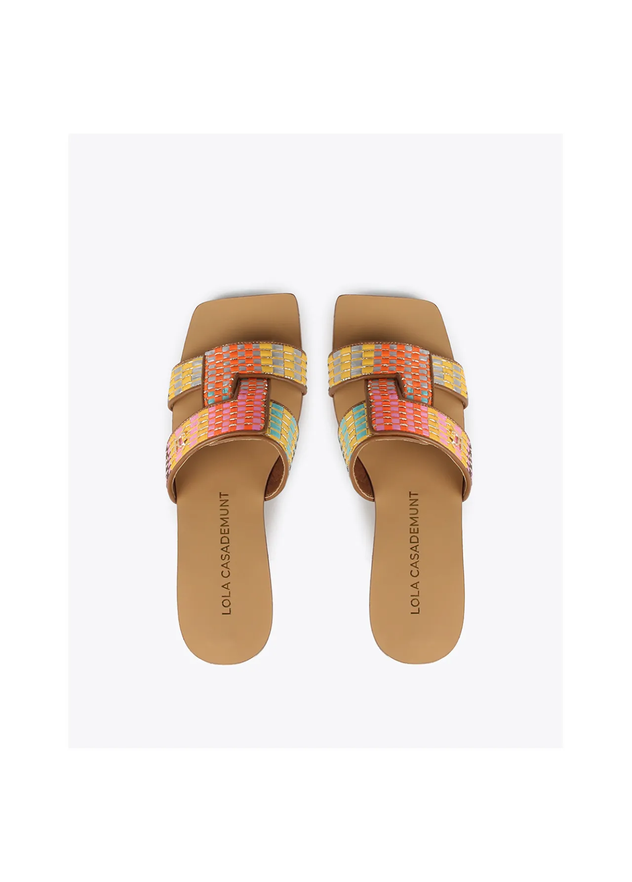 sandalia_plana_efecto_rafia_multicolor_2.webp Lola Casademunt Calzado<Sandalia plana efecto rafia multicolor MARRON-NARANJA