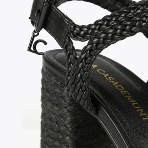 Lola Casademunt Calzado<Sandalia plataforma y efecto crochet NEGRO
