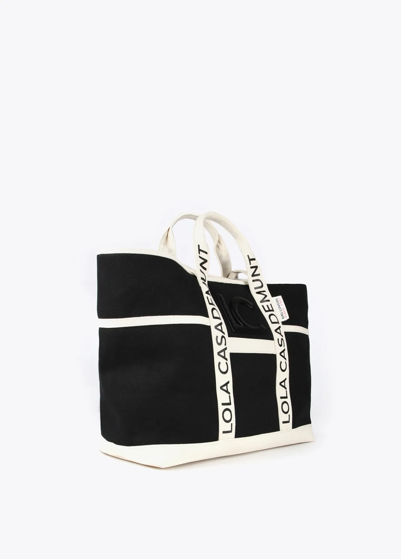 shopper_canvas_con_asas_logotipadas_3.webp Lola Casademunt Bolsos<Shopper Canvas con asas logotipadas NEGRO-CRUDO