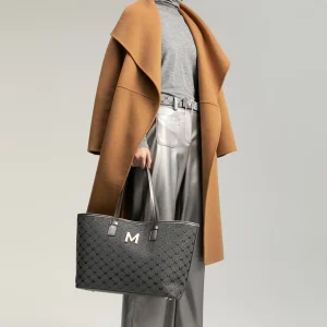 Lola Casademunt Bolsos Shopper | Bolsos De Hombro<Shopper gris monograma NEGRO-GRIS