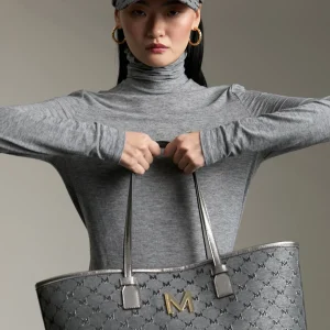 Lola Casademunt Bolsos Shopper | Bolsos De Hombro<Shopper gris monograma NEGRO-GRIS