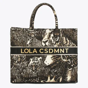 Lola Casademunt Animal Print | Bolsos Shopper<Shopper jacquard NEGRO-METAL