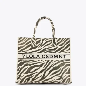 Lola Casademunt Bolsos<Shopper tejido combinado zebra y leopard CRUDO-MARRON