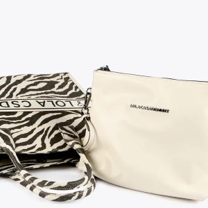 Lola Casademunt Bolsos<Shopper tejido combinado zebra y leopard CRUDO-MARRON