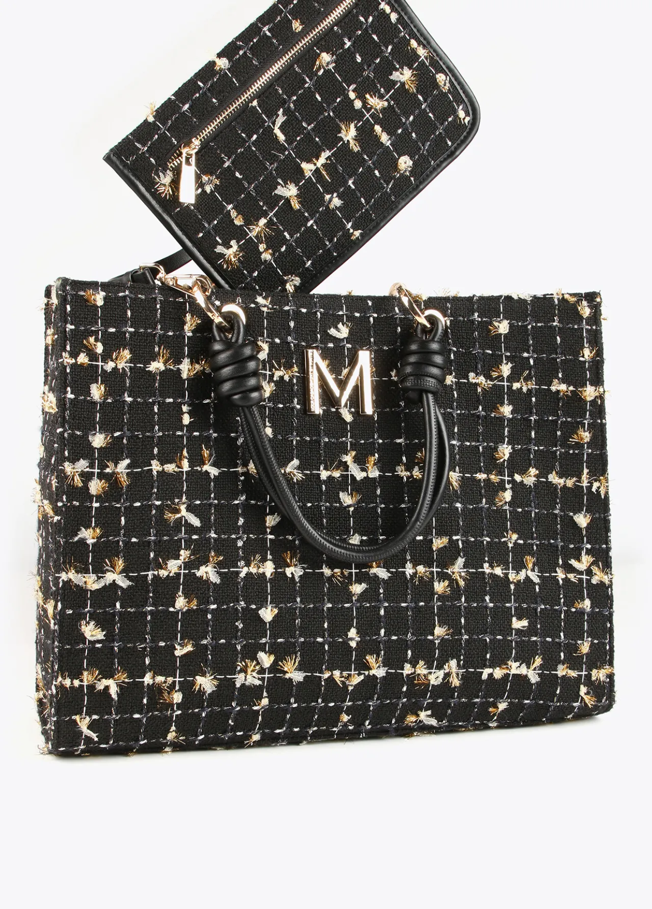 shopper_tweed_1.webp Lola Casademunt Bolsos Shopper | Bolsos Grandes<Shopper tweed NEGRO-METAL