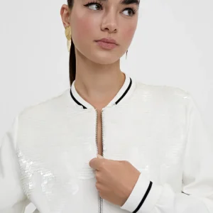 Lola Casademunt Chaquetas Y Gabardinas<Sudadera cremallera con lentejuelas CRUDO