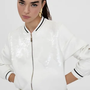 Lola Casademunt Chaquetas Y Gabardinas<Sudadera cremallera con lentejuelas CRUDO