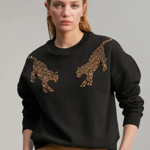 Lola Casademunt Animal Print | Sudaderas<Sudadera detalle tigres NEGRO