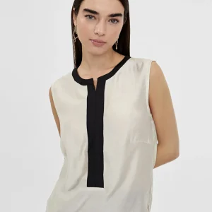 Lola Casademunt Camisetas Y Tops | Camisas Y Blusas<Top bicolor con aberturas CRUDO-NEGRO
