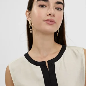 Lola Casademunt Camisetas Y Tops | Camisas Y Blusas<Top bicolor con aberturas CRUDO-NEGRO