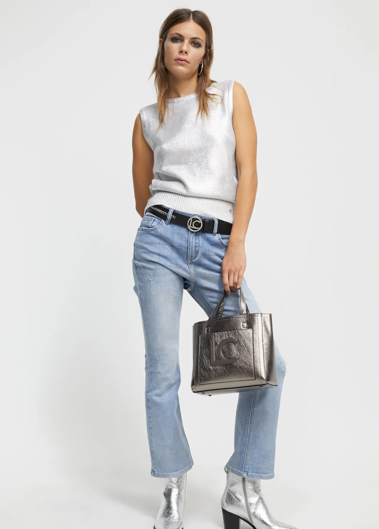 top_punto_laminado_0.webp Lola Casademunt Camisetas Y Tops | Punto<Top punto laminado PLATEADO
