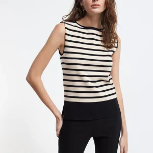 Lola Casademunt Camisetas Y Tops | Punto<Top punto rayas NEGRO-CRUDO