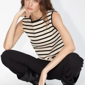 Lola Casademunt Camisetas Y Tops | Punto<Top punto rayas NEGRO-CRUDO