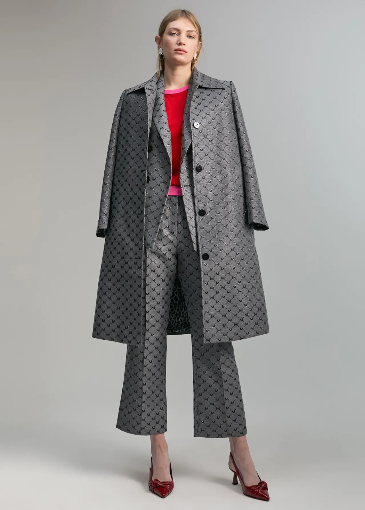 trench_monograma_lrex_0.webp Lola Casademunt Chaquetas Y Gabardinas | Americanas Y Blazers<Trench monograma lúrex GRIS-METAL