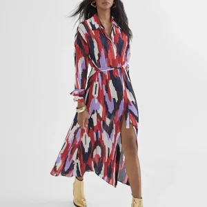 Lola Casademunt Vestidos Y Faldas<Vestido camisero largo y multicolor LILA-ROJO