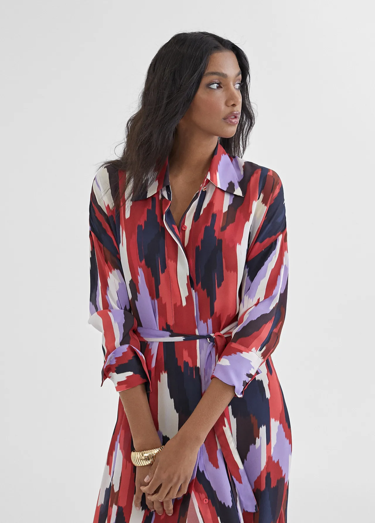 vestido_camisero_largo_y_multicolor_1.webp Lola Casademunt Vestidos Y Faldas<Vestido camisero largo y multicolor LILA-ROJO