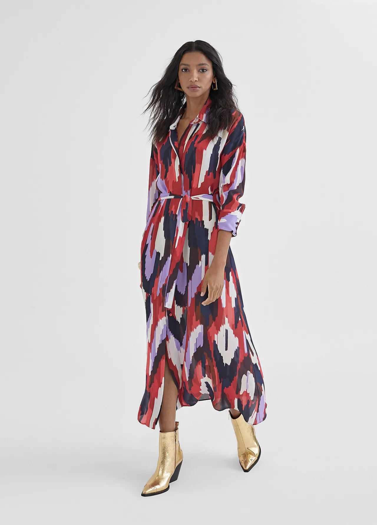 vestido_camisero_largo_y_multicolor_2.webp Lola Casademunt Vestidos Y Faldas<Vestido camisero largo y multicolor LILA-ROJO
