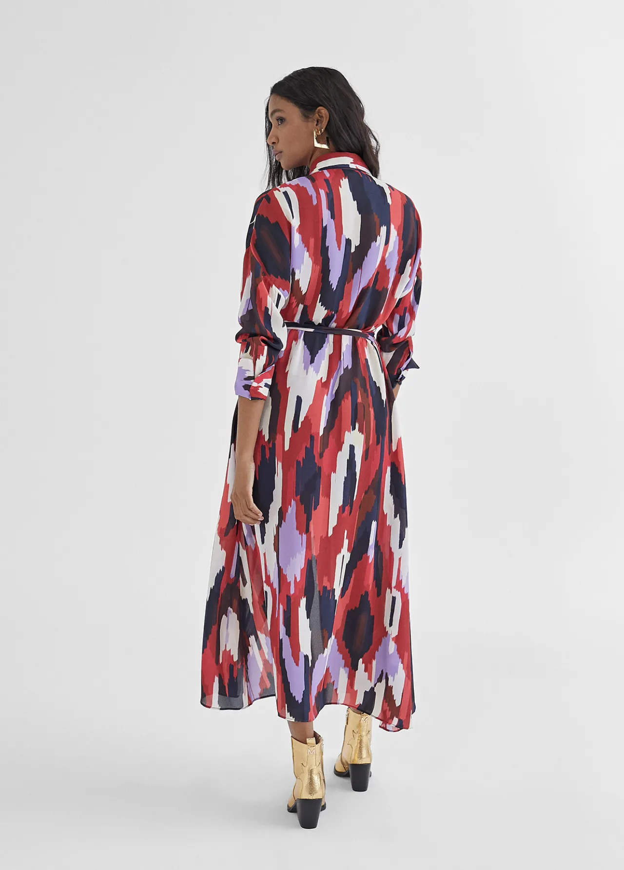 vestido_camisero_largo_y_multicolor_3.webp Lola Casademunt Vestidos Y Faldas<Vestido camisero largo y multicolor LILA-ROJO