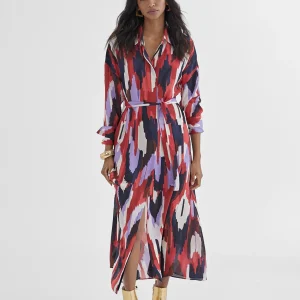 Lola Casademunt Vestidos Y Faldas<Vestido camisero largo y multicolor LILA-ROJO