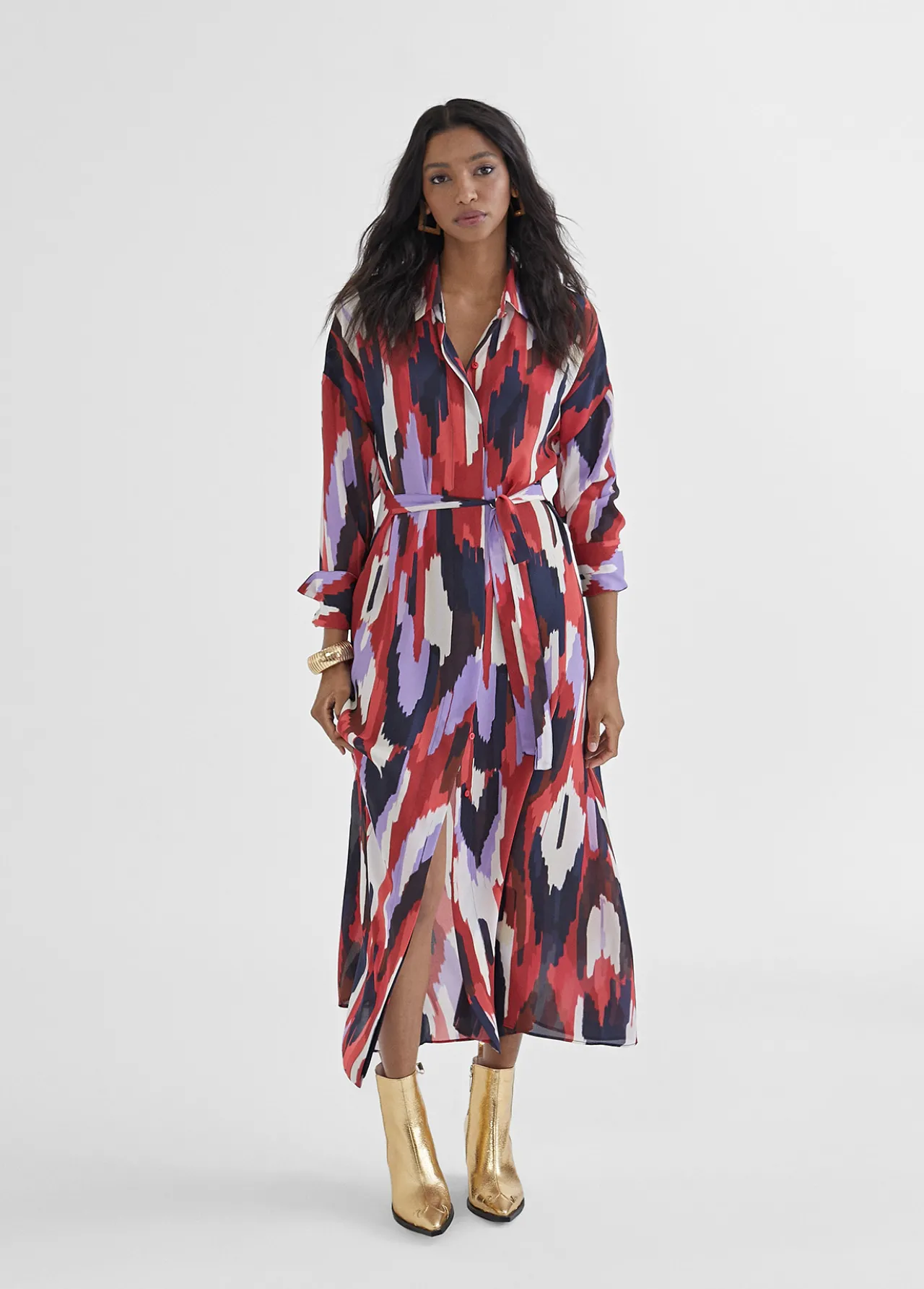 vestido_camisero_largo_y_multicolor_5.webp Lola Casademunt Vestidos Y Faldas<Vestido camisero largo y multicolor LILA-ROJO