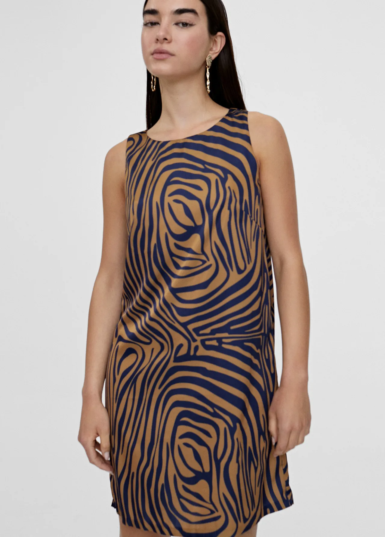 vestido_corto_animal_print_cebra_3.webp Lola Casademunt Camisetas Y Tops | Vestidos Y Faldas<Vestido corto animal print cebra MARRON-AZUL