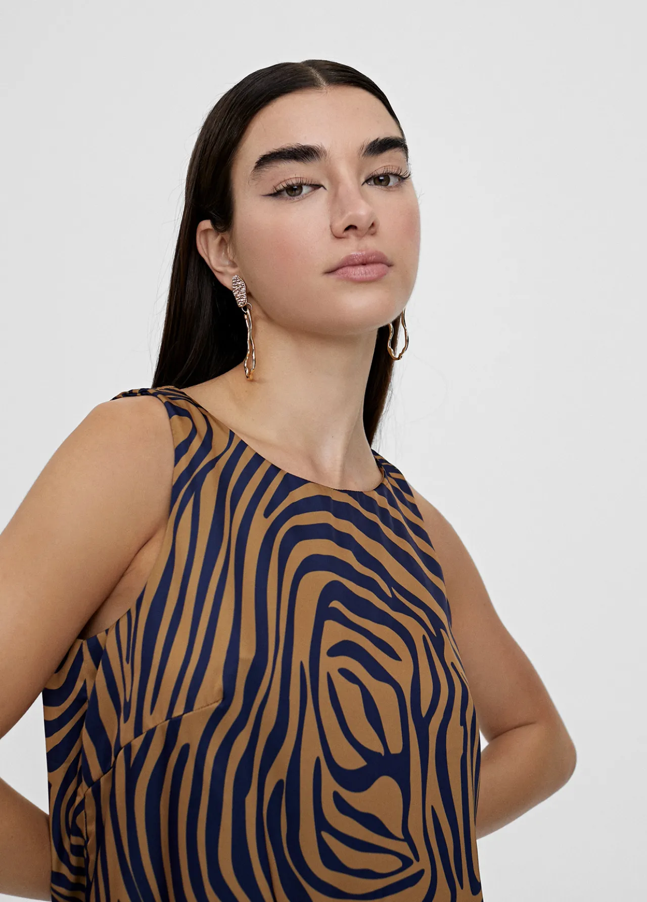 vestido_corto_animal_print_cebra_6.webp Lola Casademunt Camisetas Y Tops | Vestidos Y Faldas<Vestido corto animal print cebra MARRON-AZUL