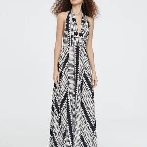 Lola Casademunt Baño<Vestido halter estampado étnico NEGRO-BLANCO