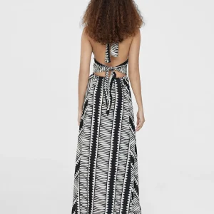 Lola Casademunt Baño<Vestido halter estampado étnico NEGRO-BLANCO
