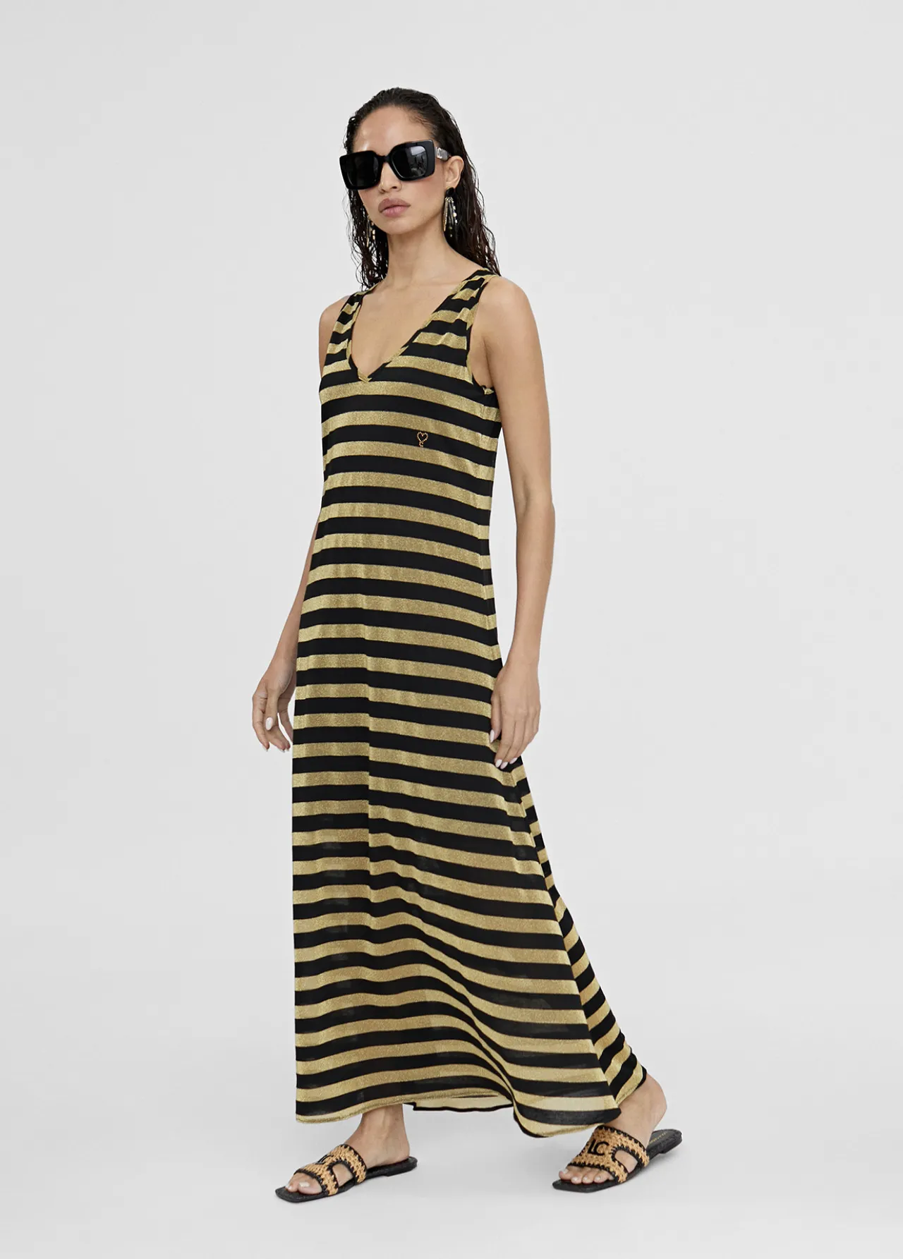 vestido_largo_de_rayas_2.webp Lola Casademunt Vestidos Y Faldas<Vestido largo de rayas NEGRO-METAL