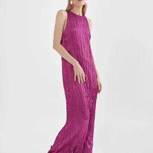 Lola Casademunt Vestidos Y Faldas<Vestido largo efecto plisado MAGENTA