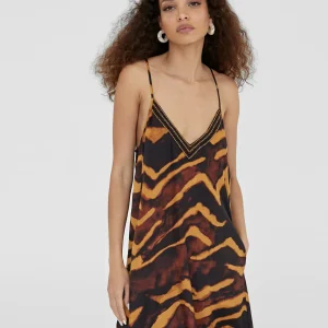 Lola Casademunt Vestidos Y Faldas | Baño<Vestido largo en estampado cebra NEGRO-METAL