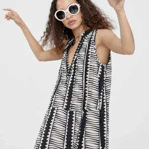 Lola Casademunt Baño<Vestido largo estampado étnico NEGRO-BLANCO