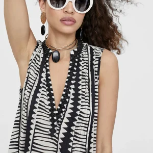Lola Casademunt Baño<Vestido largo estampado étnico NEGRO-BLANCO
